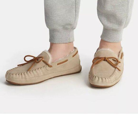 COACH Men Sand Suede Shearling Slippers Moccasins Sz 11 - Picture 1 of 12